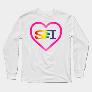 six colors rainbow scifi text inside pink heart outline Long Sleeve T-Shirt